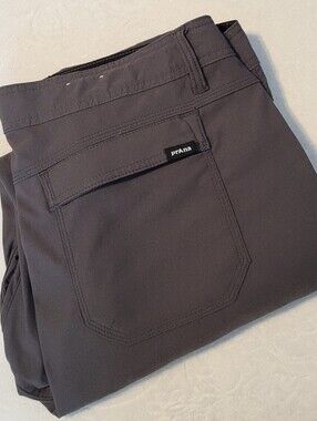 Prana Mens Pants 40x30 Gray Snap Up Legs Pockets Hiking Outdoor Casual EUC